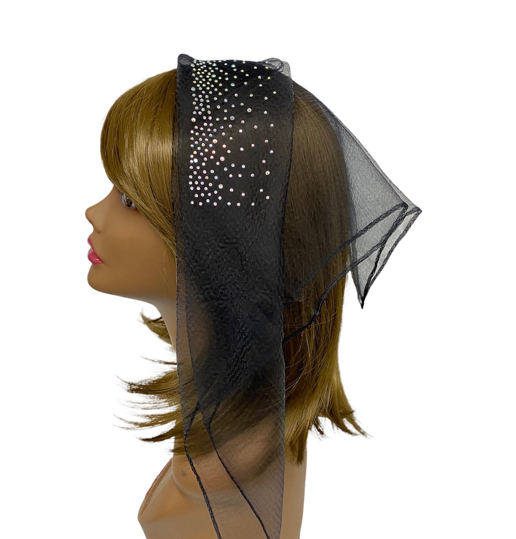 Square | (S) Small | Front Waterfall Rhinestone |  Black/silver