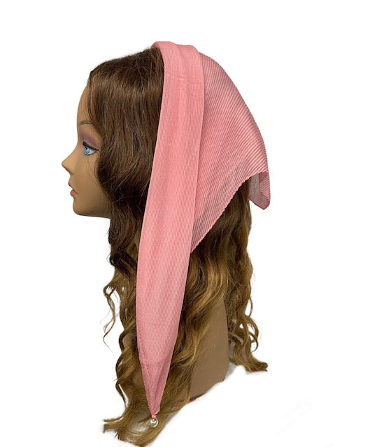 92-97 Polyester | Long Pleated Scarves | Pearl Detail |  Pink