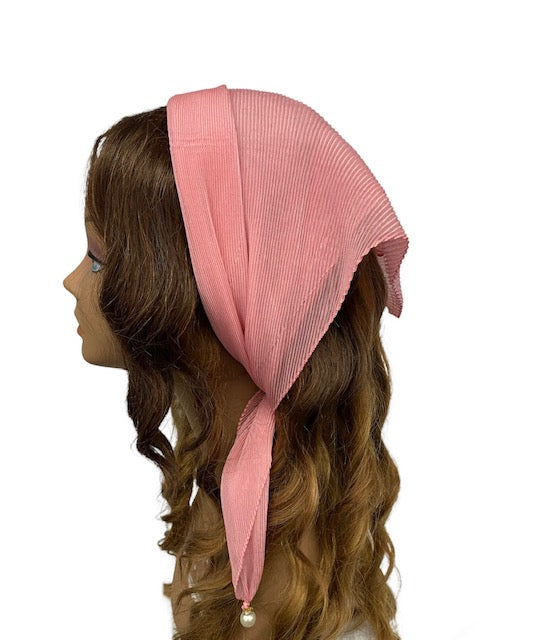 92-97 Polyester | Long Pleated Scarves | Pearl Detail |  Pink