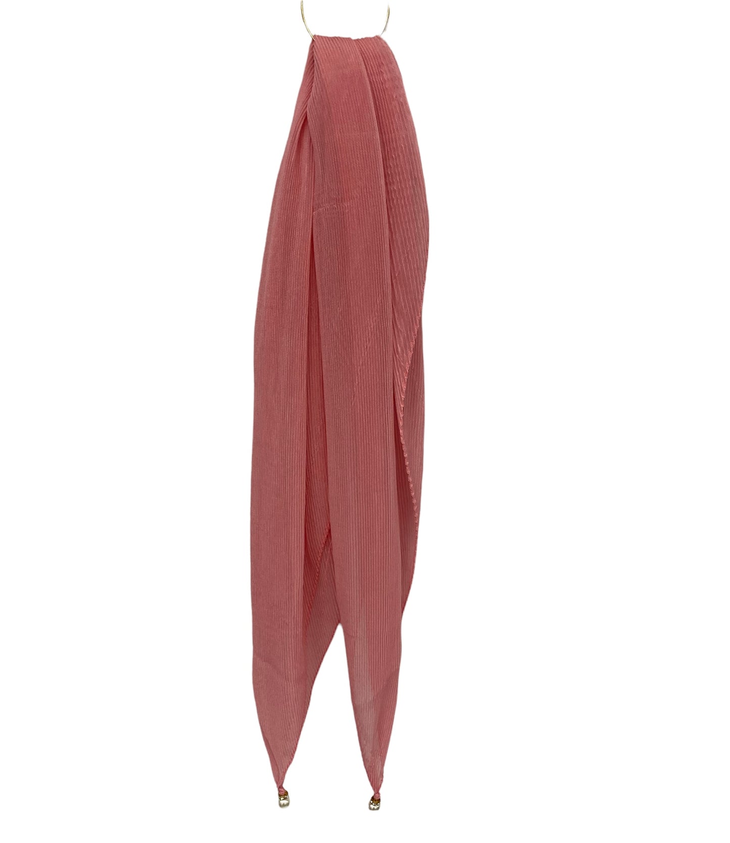 92-97 Polyester | Long Pleated Scarves | Pearl Detail |  Pink