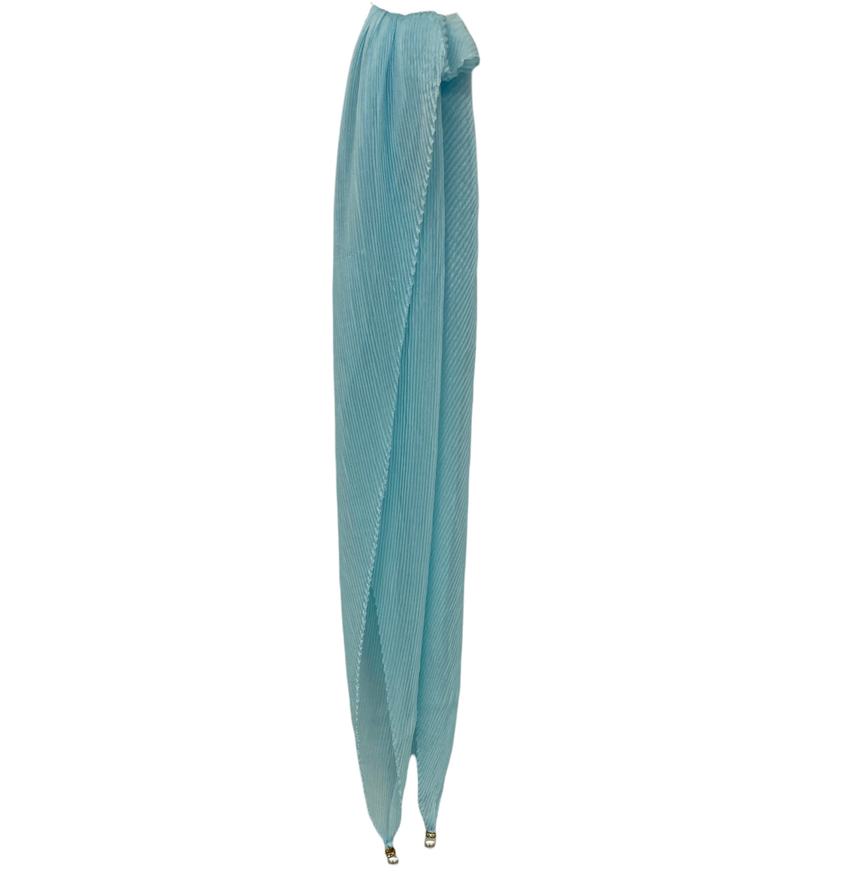 92-10 Polyester | Long Pleated Scarves | Pearl Detail | Lt. Blue