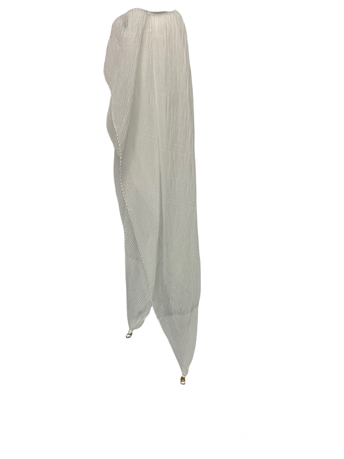 92-01 Polyester | Long Pleated Scarves | Pearl Detail | White