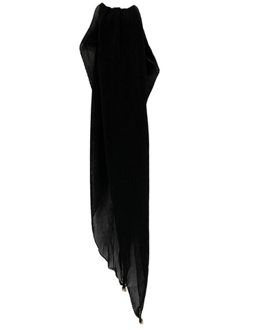 92-02 Polyester | Long Pleated Scarves | Pearl Detail |  Black