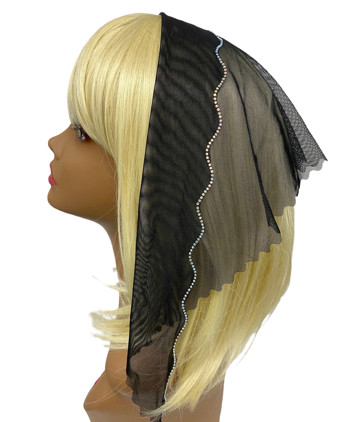 New | Net Triangle Scalloped back | Front Rhinestone | Black/Silver