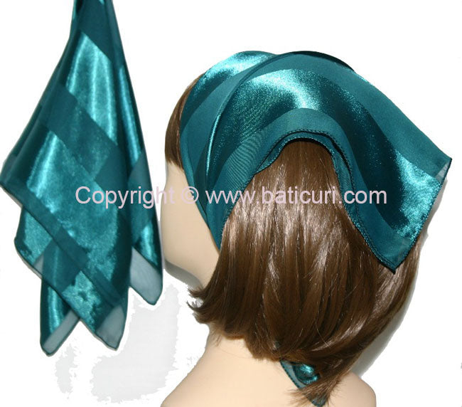 "Square Polyester satin striped Scarf"-Dark Turquoise